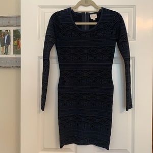 Parker Tribal Long Sleeve Tight Dress Leather Zip